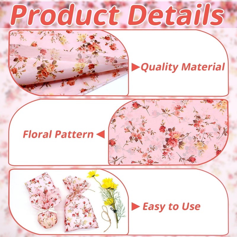 Benvo 20 Sheets Floral Print Tissue Paper 20 inch x 29 inch Decoupage Paper Decorative Tissue Gift Wrapping for DIY Art Craft Spring Wedding Birthday Baby Shower(Style D) - Image 3